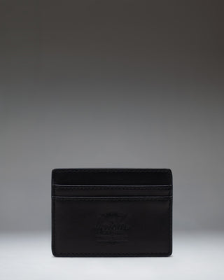 Herschel Supply Co. Charlie Cardholder Leather in Black, showcasing a slim design with multiple card slots and classic logo detail.
