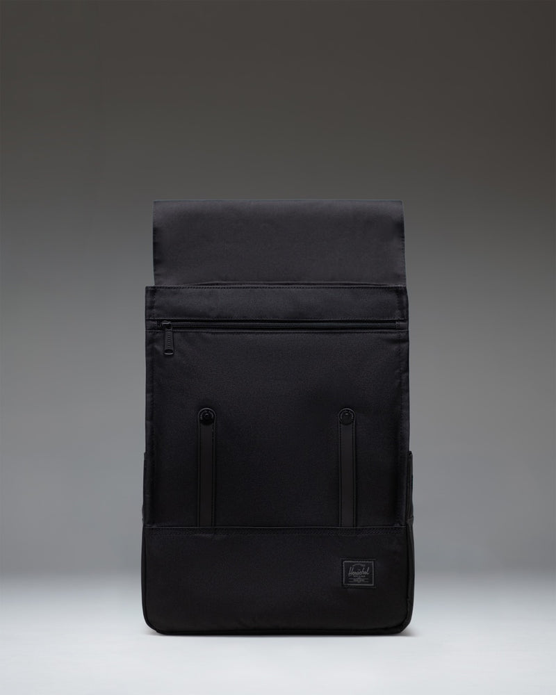 Herschel Survey Backpack in Black Tonal, showing a detailed view of the clean, modern design and dual strap closures.