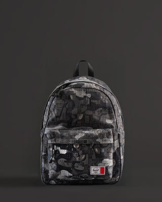 Herschel Supply Co. LEGO Classic Backpack in Abstract Bricks Black featuring a black body with a subtle tonal geometric brick pattern.