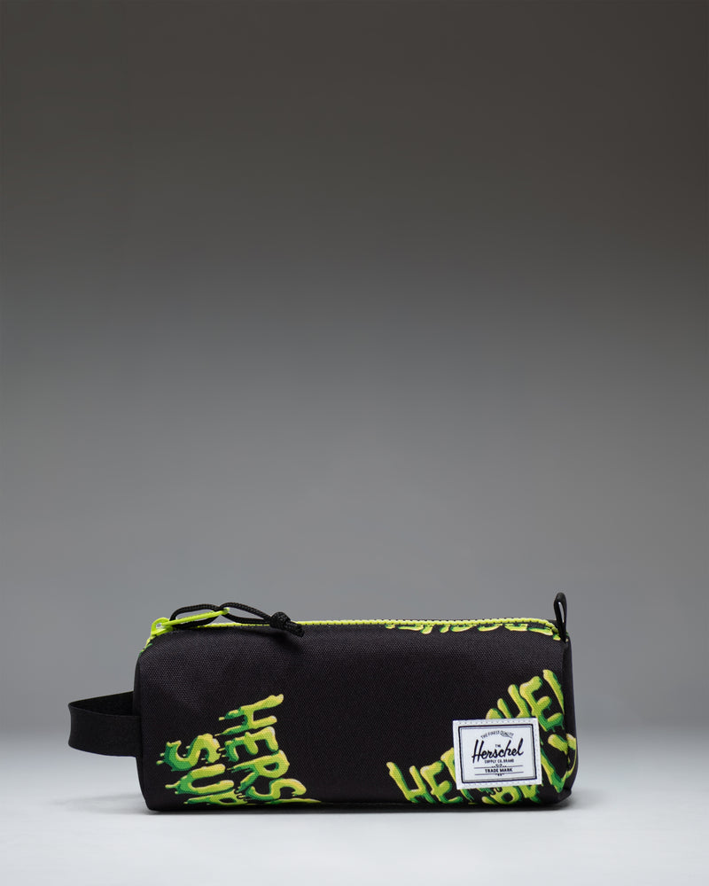 Herschel Supply Co. Settlement Pencil Case Little Herschel in bright HSC Slime green, showcasing a classic zippered design for school essentials.