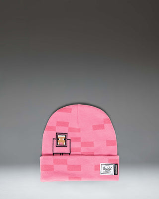 Herschel Supply Co. Minecraft Elmer kids beanie in Pink Sheep pink with a cuffed design.