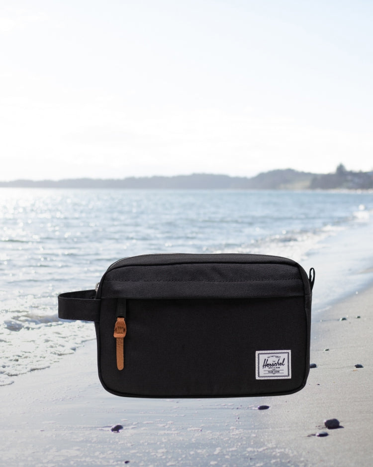 Herschel Supply Co. Chapter Travel Kit in black, shown from the front.