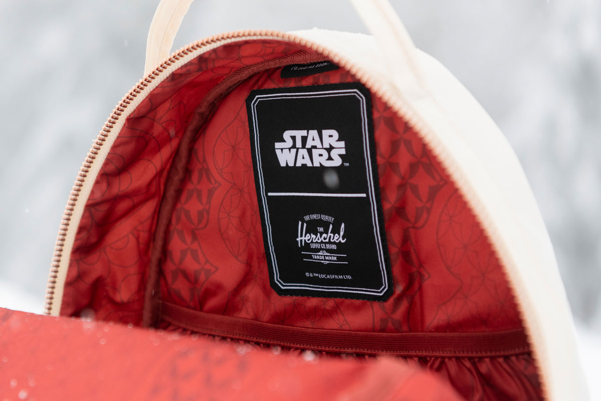 interior of the nova mid backpack showing the herschel and star wars labels