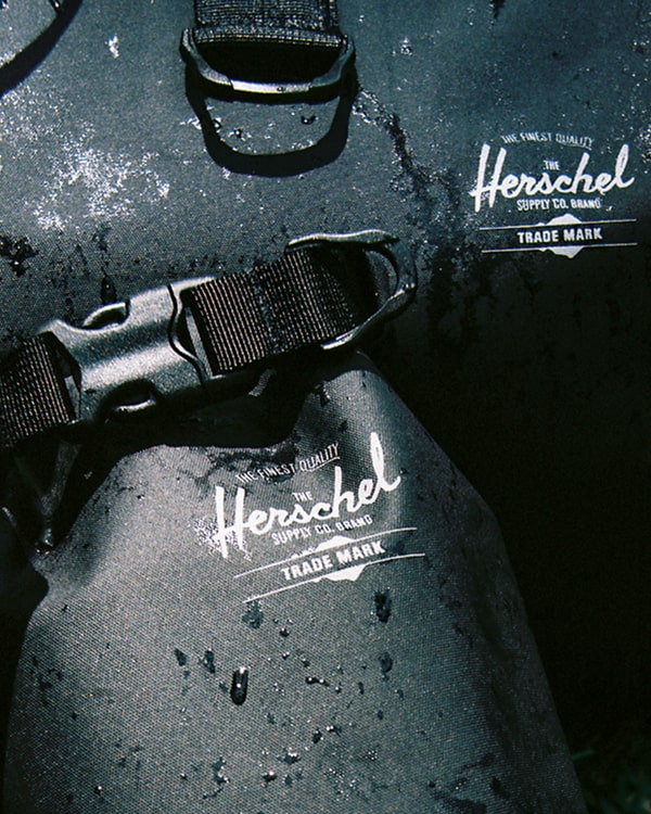A close-up of the 100% recycled 300D polyester exterior of the Herschel Supply Dry Bags