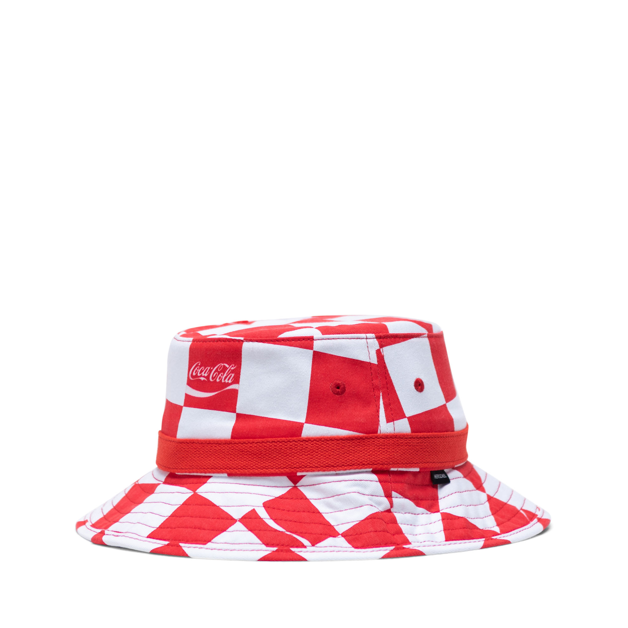 red and white bucket hat